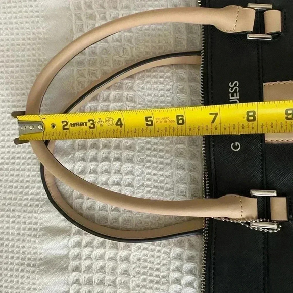 G by Guess Tote Black with Tan Detail Pebbled Leather Travel Bag Shoulder Bag - Picture 14 of 16